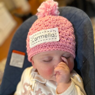 Newborn Hat, Monogrammed Baby Hat, Baby Hat Personalized, 32 Color Options, Gender Reveal Hat, Baby Hat with Name, Preemie Hat - image2